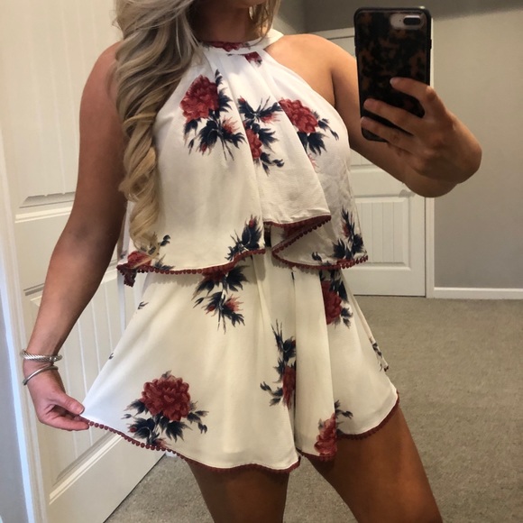 Debbie Dabbie Pants - NWOT Debbie Dabbie Cream Pink Blue Halter Romper